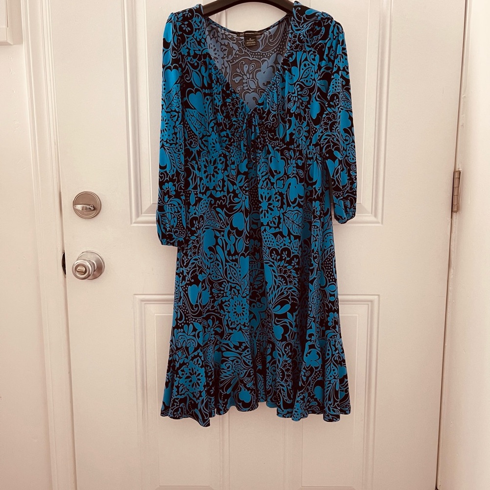 💙 INC International Concepts Electric Blue & Black Boho Midi Dress - M  👗